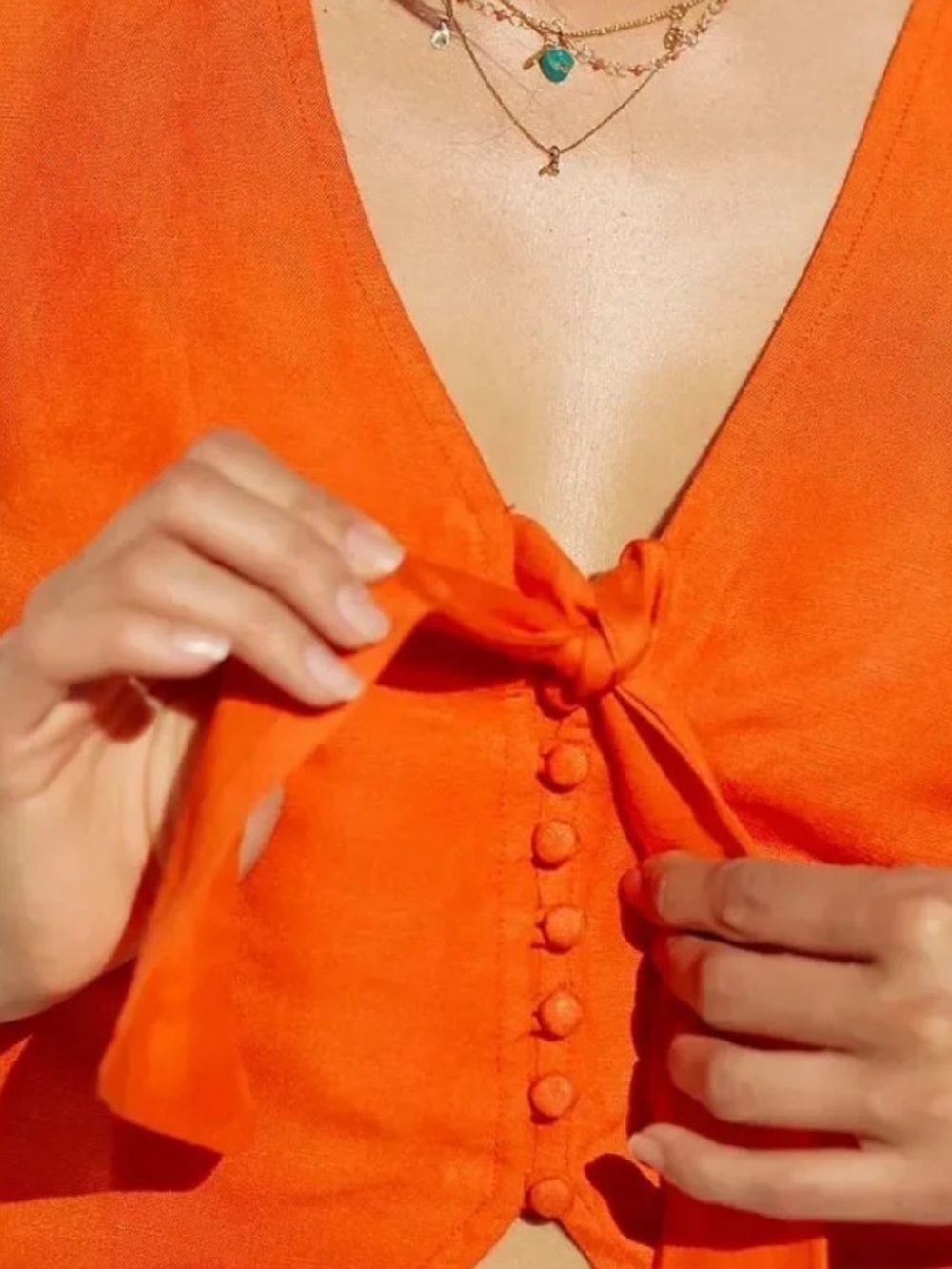 Maeve by Anthropologie Boho Orange Linen Tie Front Button Crop Top Size 00P NWT - Picture 3 of 13